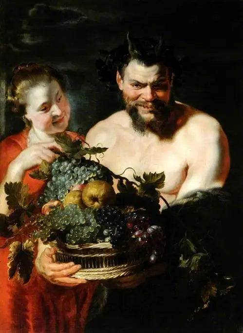 Satyr och en flicka med en fruktkorg - Peter Paul Rubens