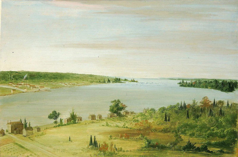 Sault Ste. Marie, som visar den amerikanska garnisonen i fjärran - George Catlin