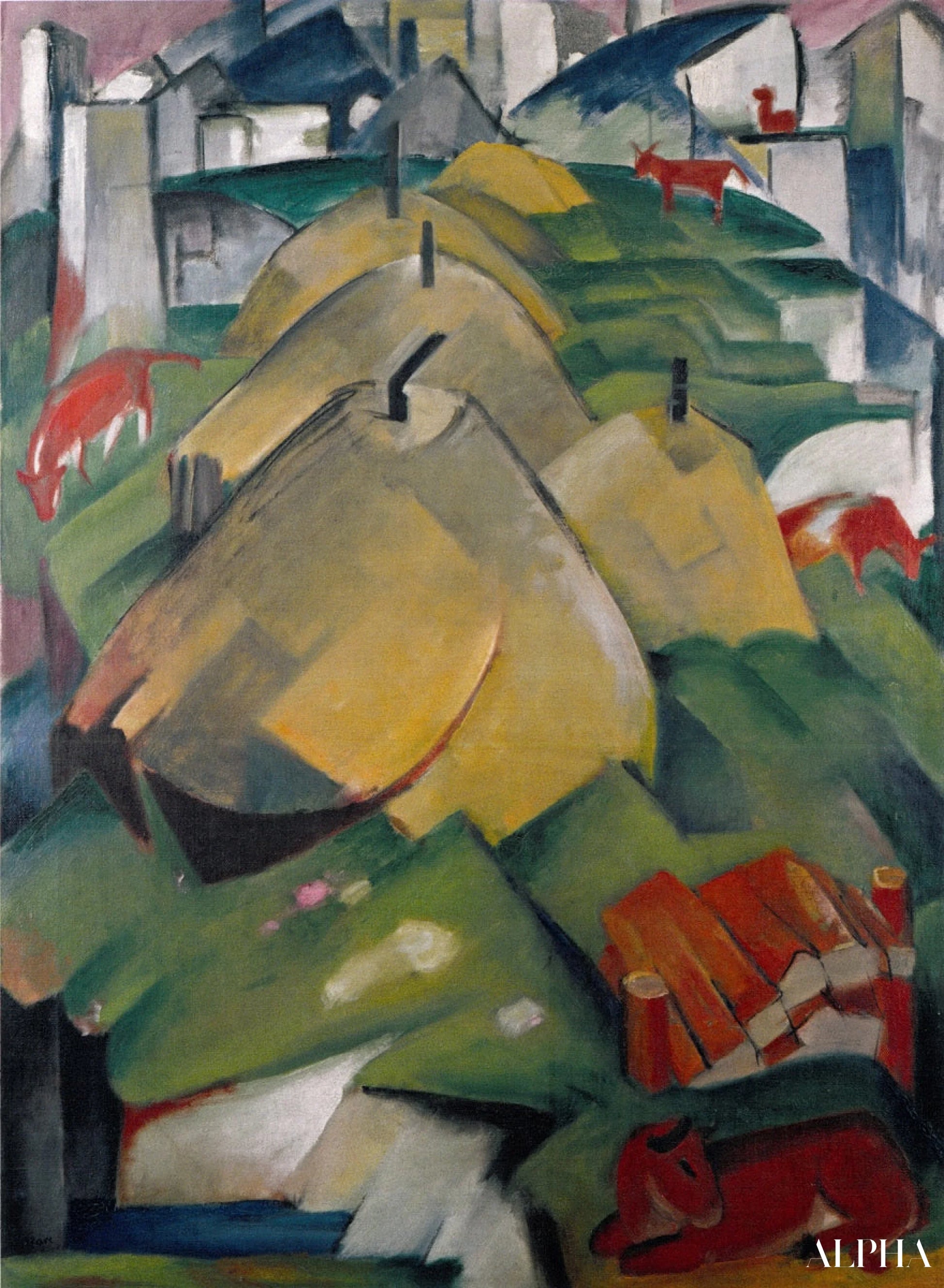 Scène alpine avec meules de foin - Franz Marc - Reproductions de tableaux et peintures haut de gamme