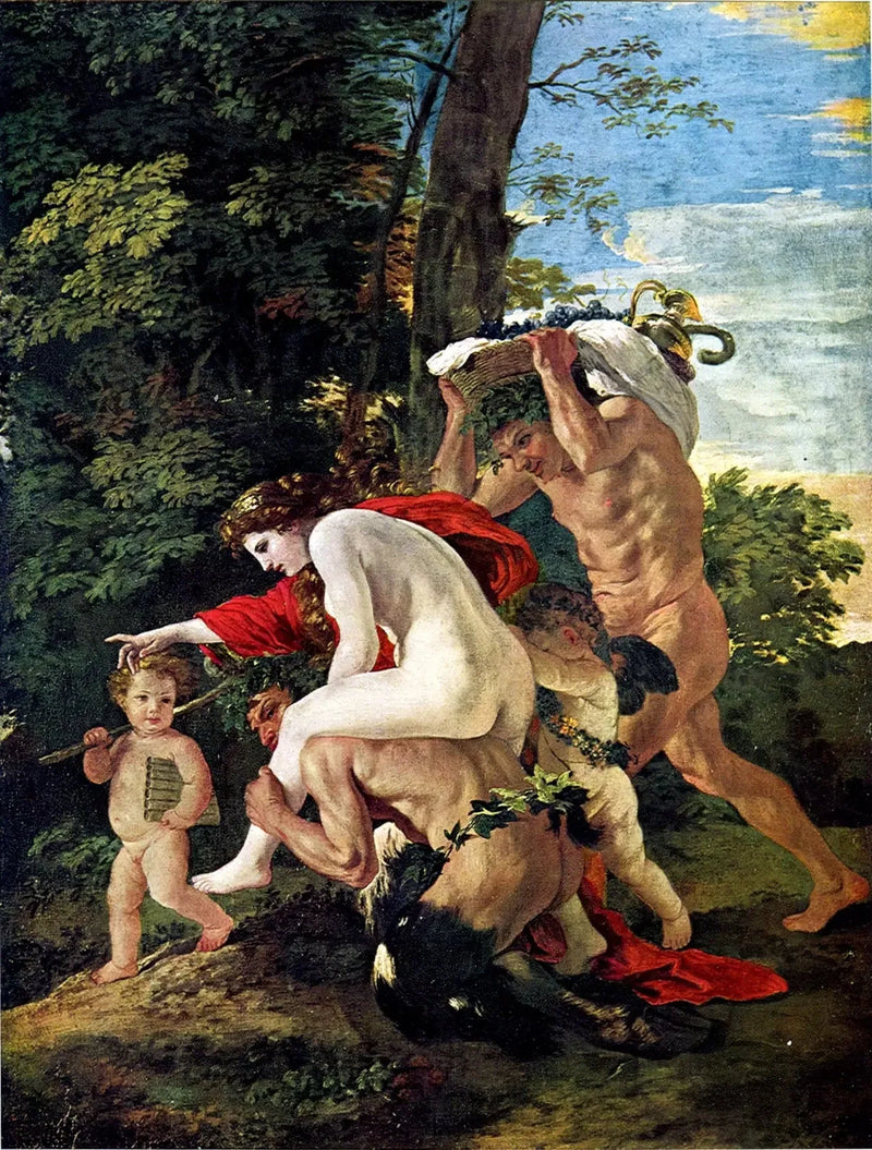 Bacchisk scene eller Nymf som rider på en satyr - Nicolas Poussin