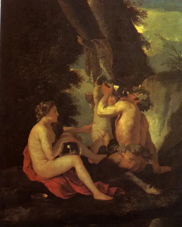 Bacerscen eller Nymf och satyr som dricker - Nicolas Poussin