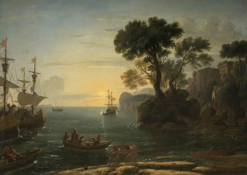 Kustscen med Aeneas landstigning i Latium - Claude Lorrain