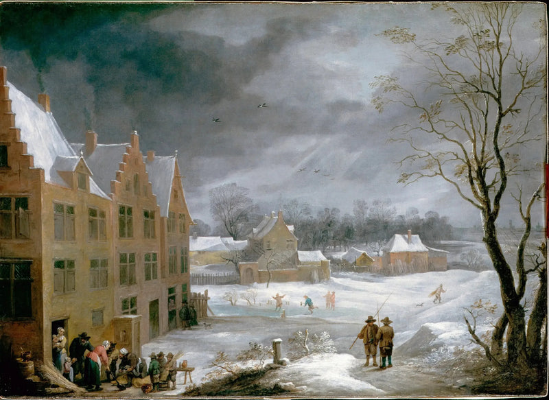 Vinterscen med en man som slaktar en gris - David Teniers den yngre