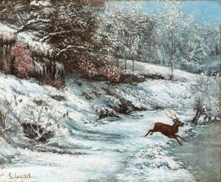 Jaktsscen under snön - Gustave Courbet