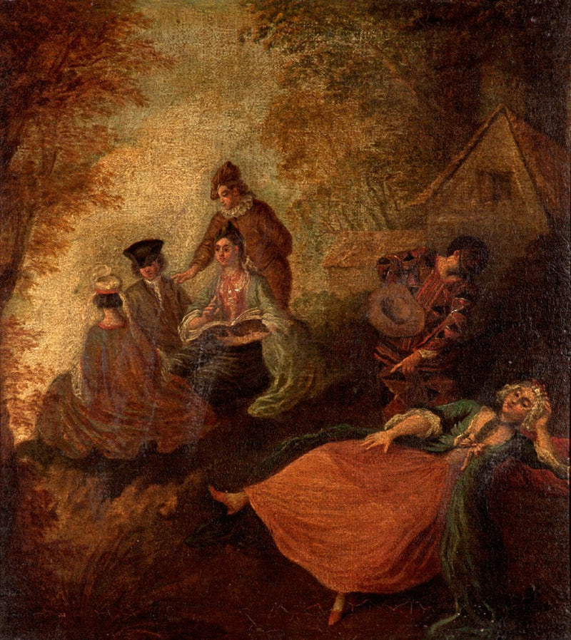 Trädgårdsscen med personer - Antoine Watteau