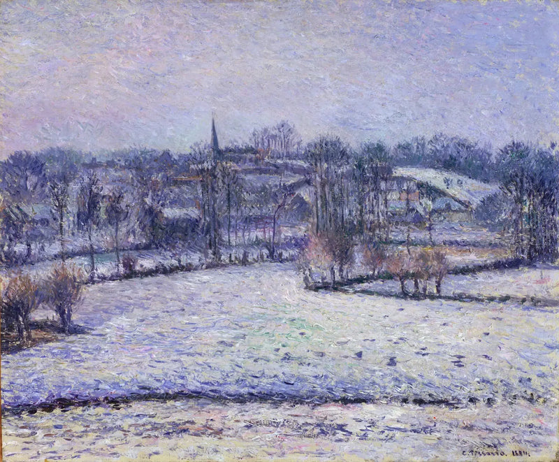 Snöscen i Éragny (Utsikt över Bazincourt) - Camille Pissarro