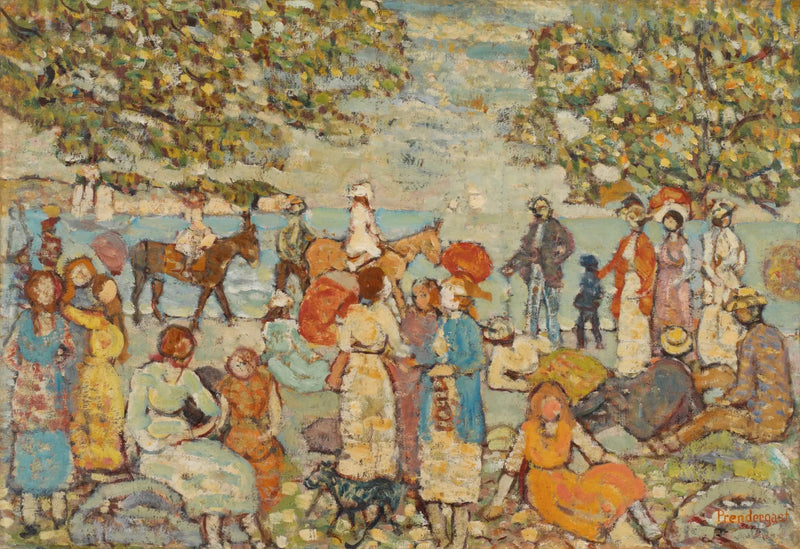 Strandscen med åsnor (eller mulor) - Maurice Prendergast