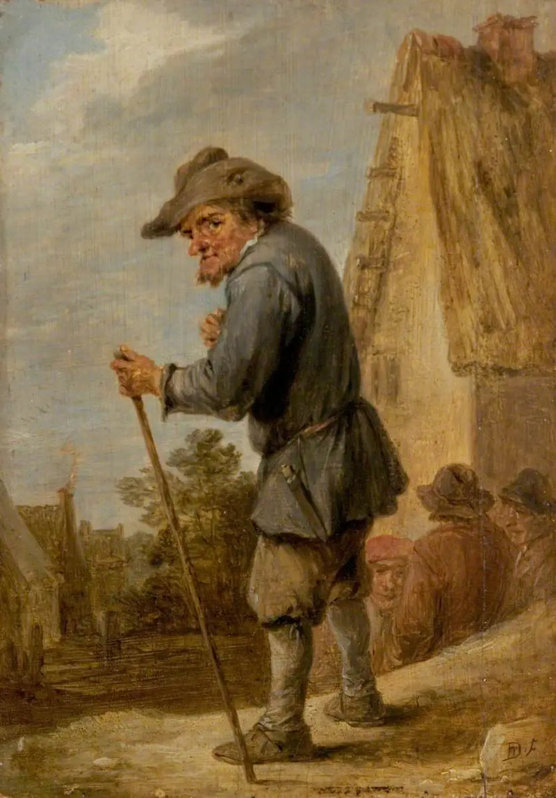 Bybild med fyra bönder - David Teniers den yngre