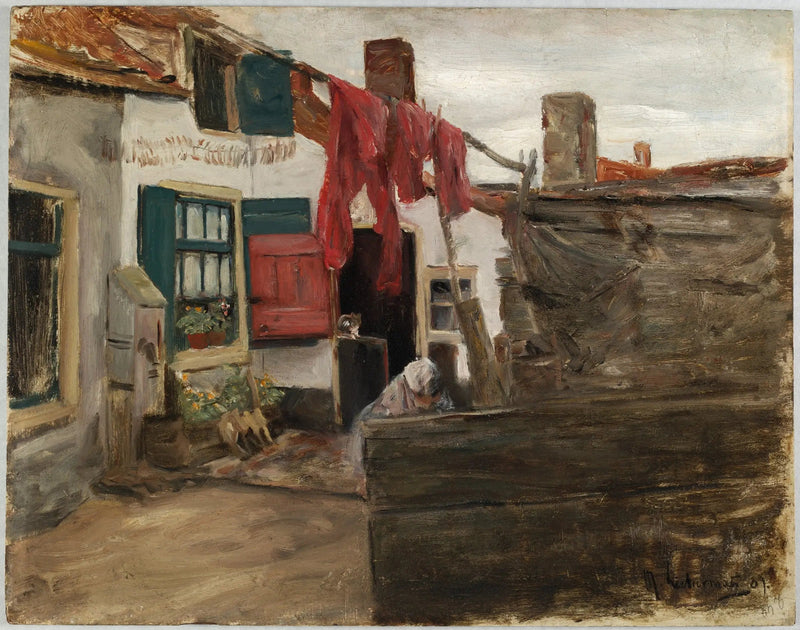  Holländsk byscen med hängande tvätt - Max Liebermann