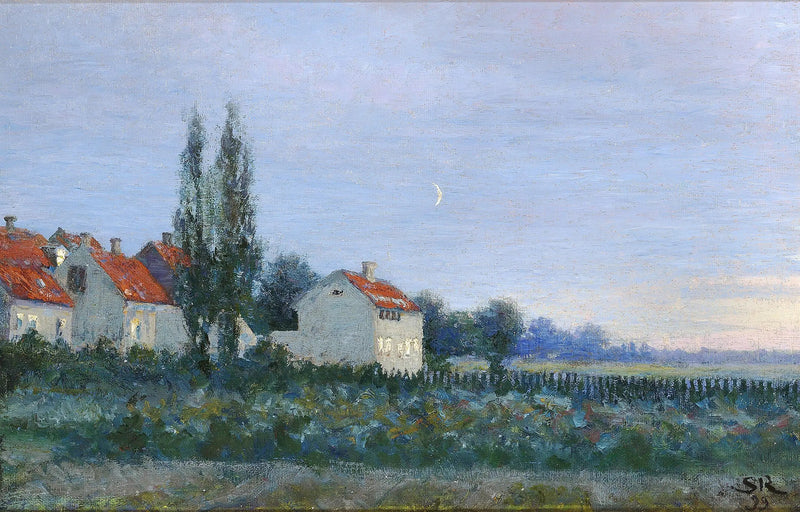 Kvällsscen med hus och popplar. - Peder Severin Krøyer