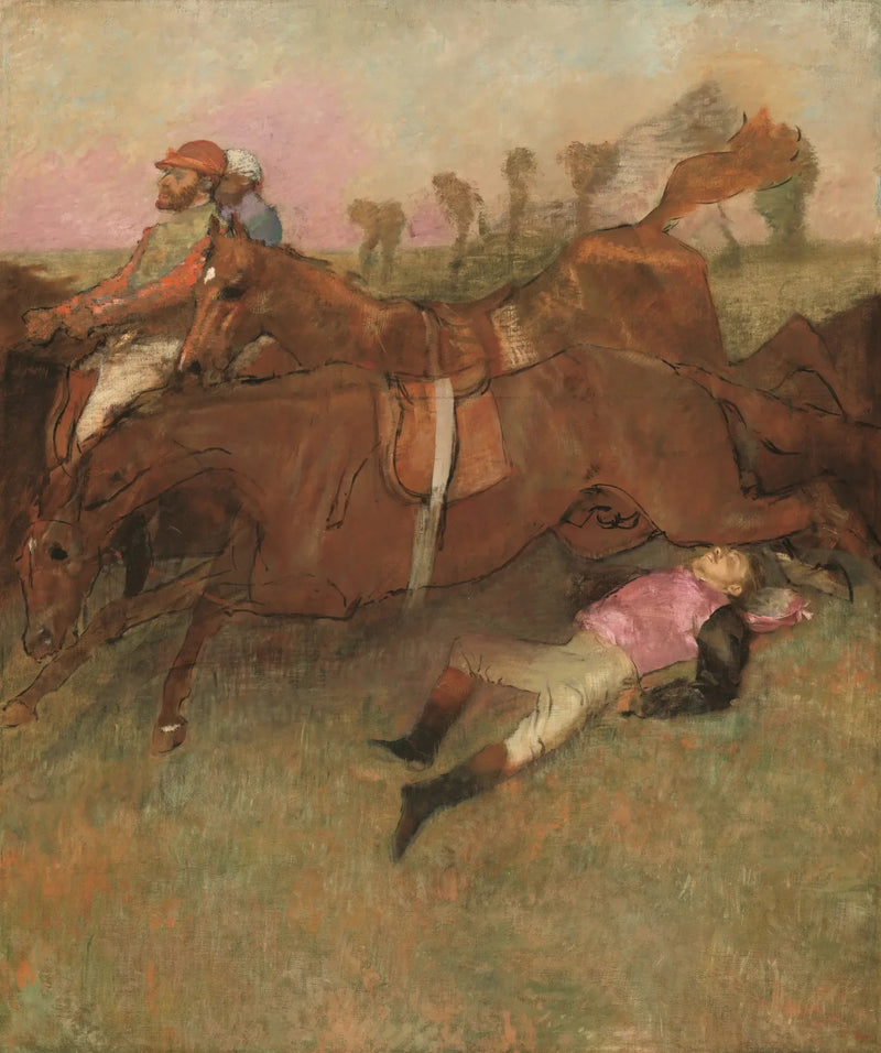 Scen från steeplechase: Den fallna jockeyn - Edgar Degas