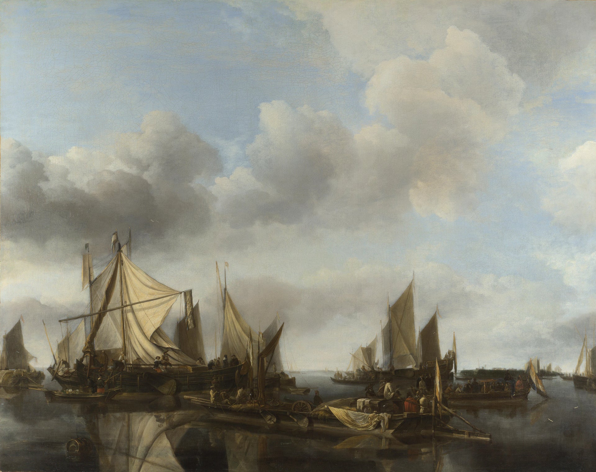 Une scène fluviale avec un grand ferry - Jan van de Cappelle