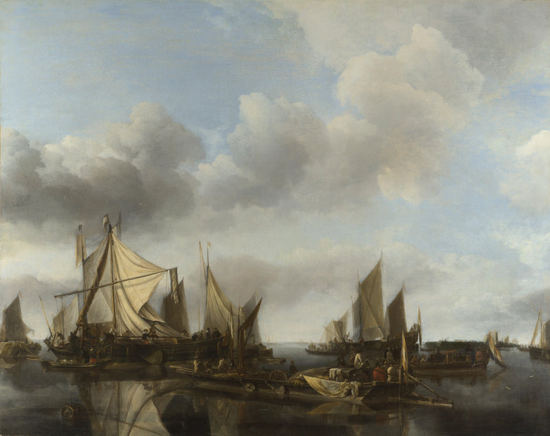 Une scène fluviale avec un grand ferry - Jan van de Cappelle