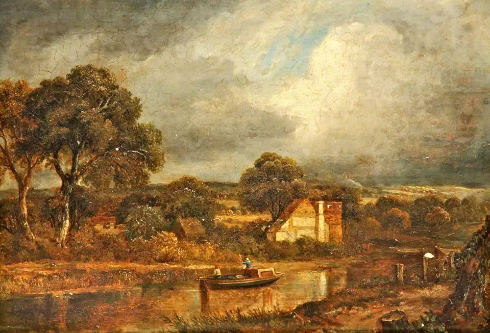 Scène fluviale avec une péniche et des chalets - John Constable - Alpha Reproduction