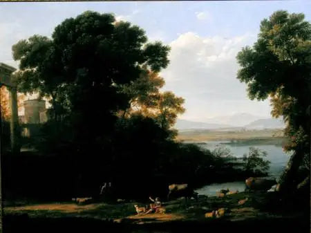 Klassisk flodscen med utsikt över en stad - Claude Lorrain