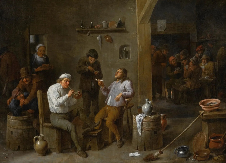Interiörscen från en taverna med bönder som dricker och röker - David Teniers den yngre