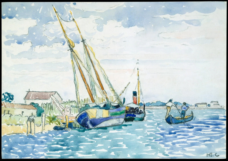 Marinscen (Båtar nära Venedig) - Henri-Edmond Cross