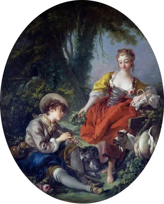 Pastoralscen: herde med pipa och flicka - François Boucher