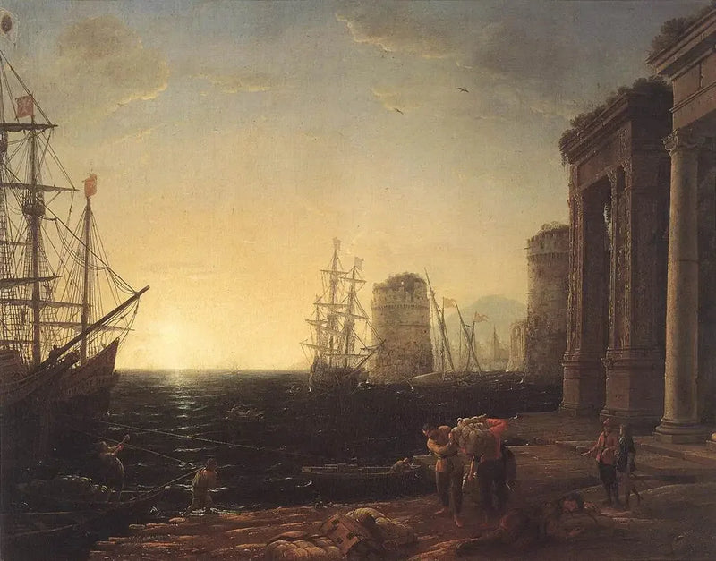 Hamnhändelse vid solnedgången - Claude Lorrain