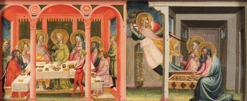 Tobias historia scener (Tobias och Saras bröllop; ärkeängeln lämnar Tobit och Anna) - Bicci di Lorenzo