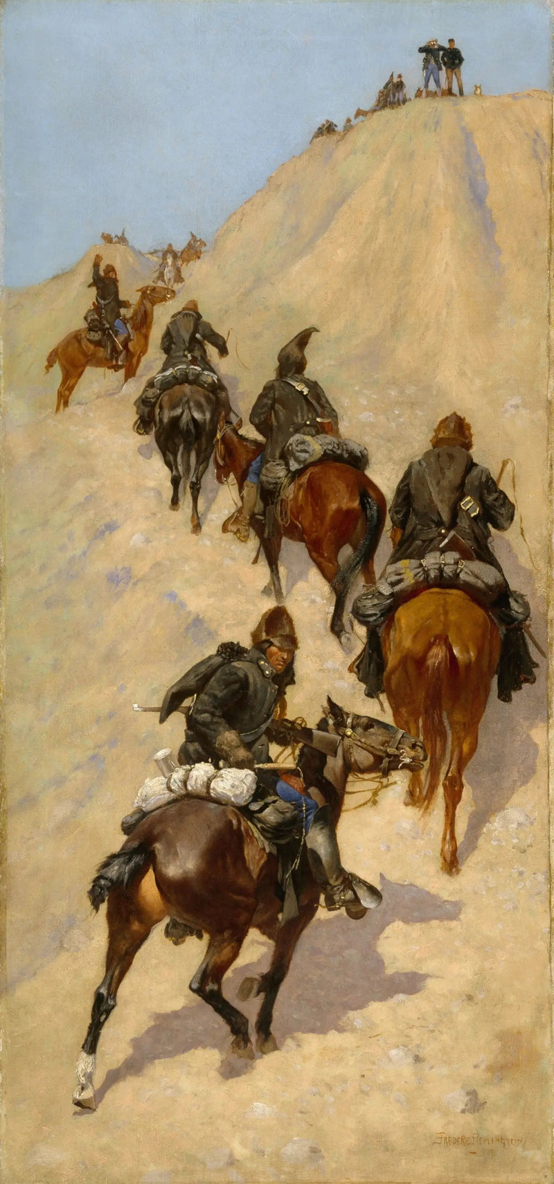 Scouts som klättrar på ett berg - Frederic Remington