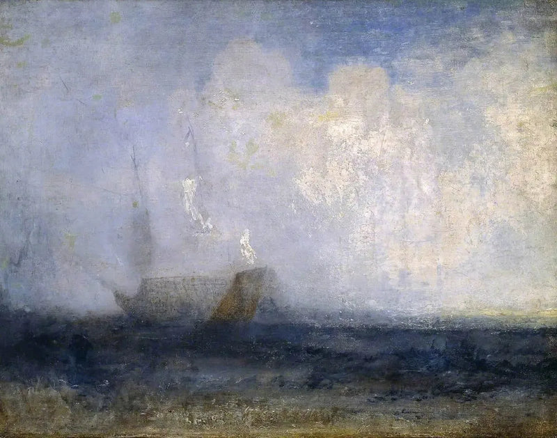 Havslandskap med en segelbåt och ett fartyg - J. M. W. Turner