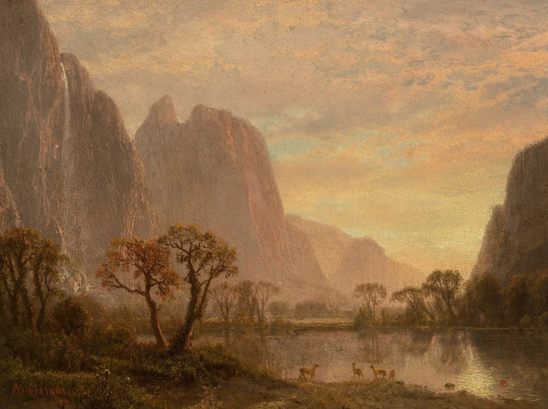 Sentinel Falls och Cathedral Peaks i Yosemite-dalen - Albert Bierstadt
