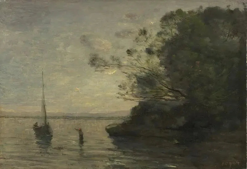 Kväll vid sjön - Jean-Baptiste Camille Corot