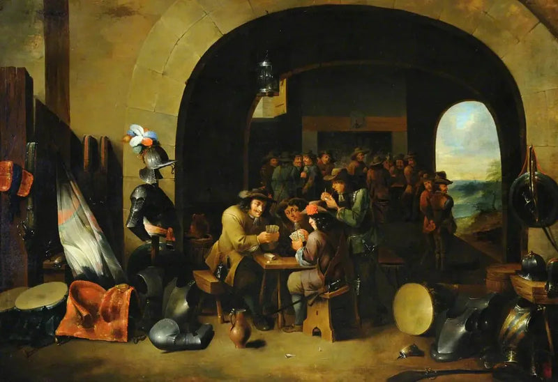 Soldater som spelar kort i ett vaktkabin - David Teniers den yngre