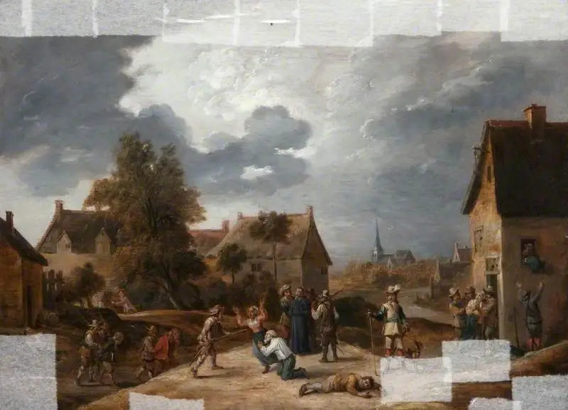 Soldater som spanar ett by - David Teniers den yngre