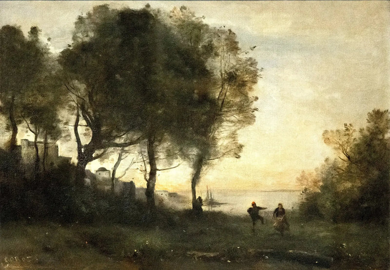 Minne från Italien; dansare vid Capri's stränder - Jean-Baptiste Camille Corot