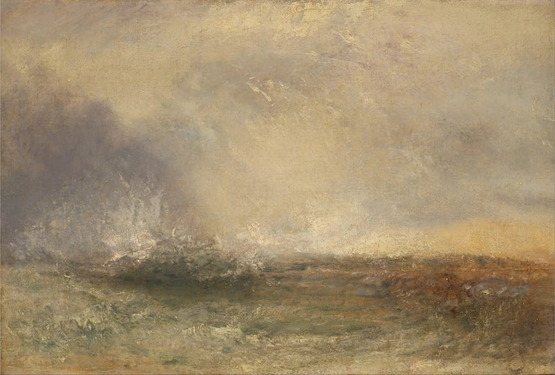 Stormigt hav som bryter mot en strand - J. M. W. Turner