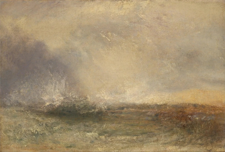 Stormigt hav som bryter mot en strand - J. M. W. Turner