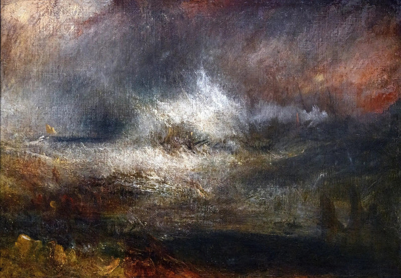 Stormigt hav med brinnande vrak - J. M. W. Turner
