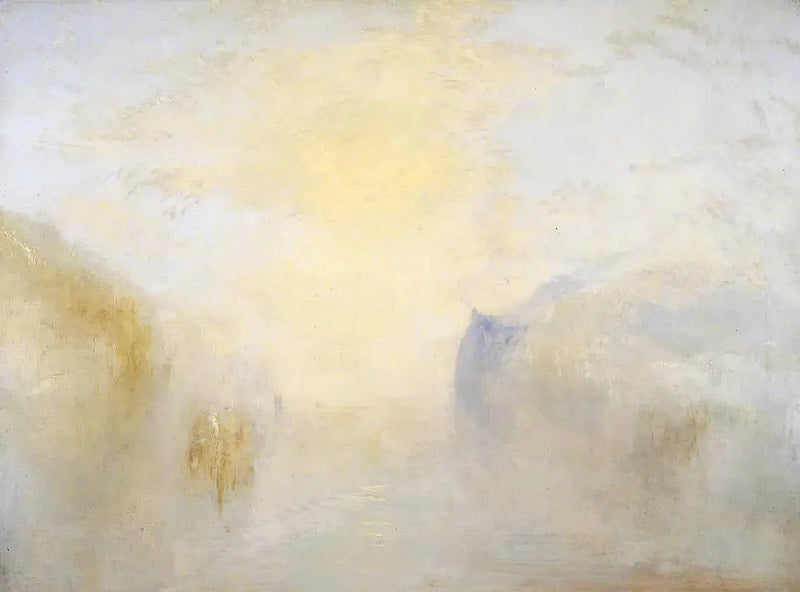 Soluppgång, med en båt mellan klipporna - J. M. W. Turner
