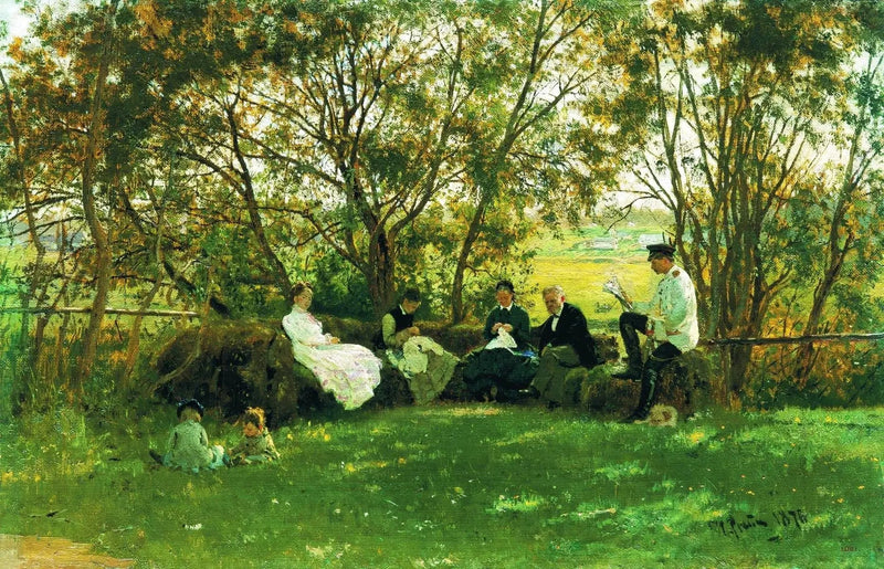 På en bänk på gräsmattan - Ilya Repin