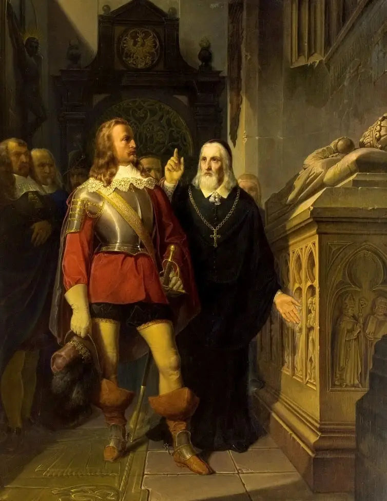 Szymon Starowolski och Charles Gustav framför Władysław Łokieteks grav - Jan Matejko
