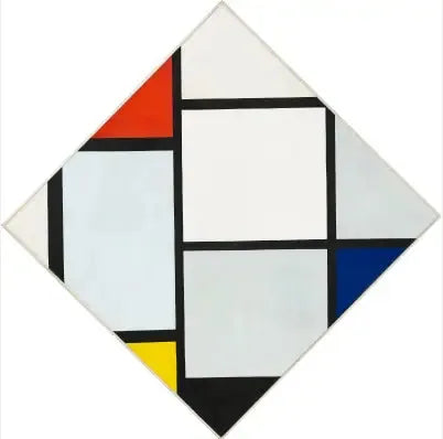 Tavla nr IV; Diamantkomposition med röd, grå, blå, gul och svart - Piet Mondrian