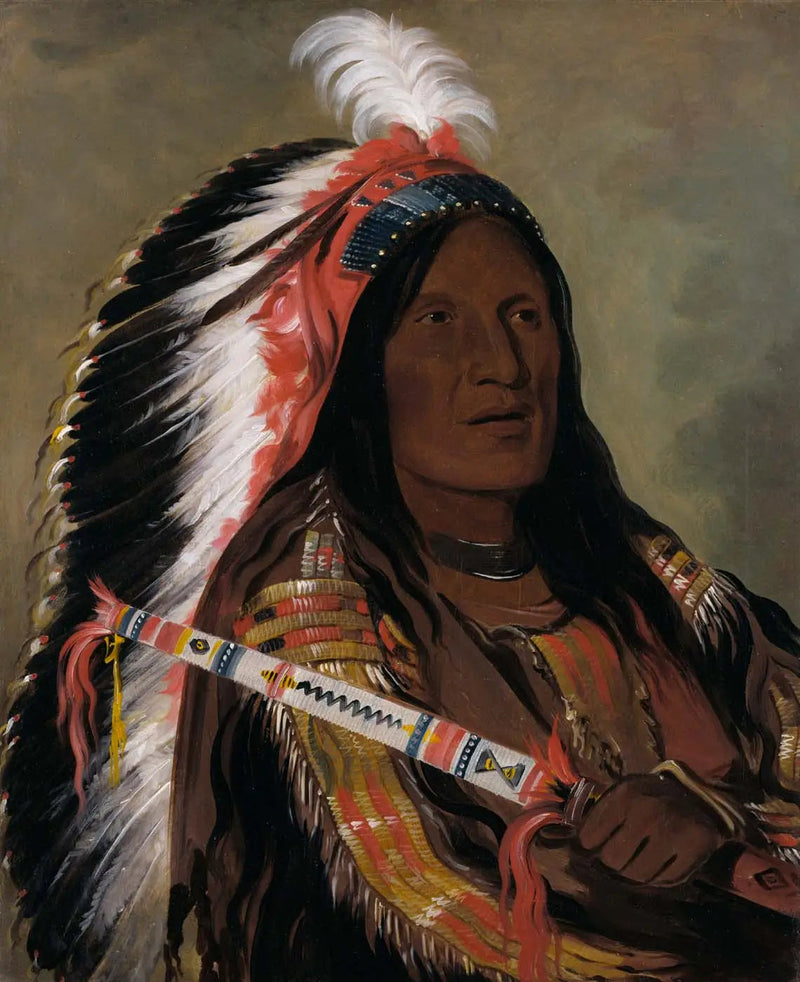 Táh-téck-a-da-háir, Vent raide, en modig medlem av gruppen Bad Arrow Points - George Catlin