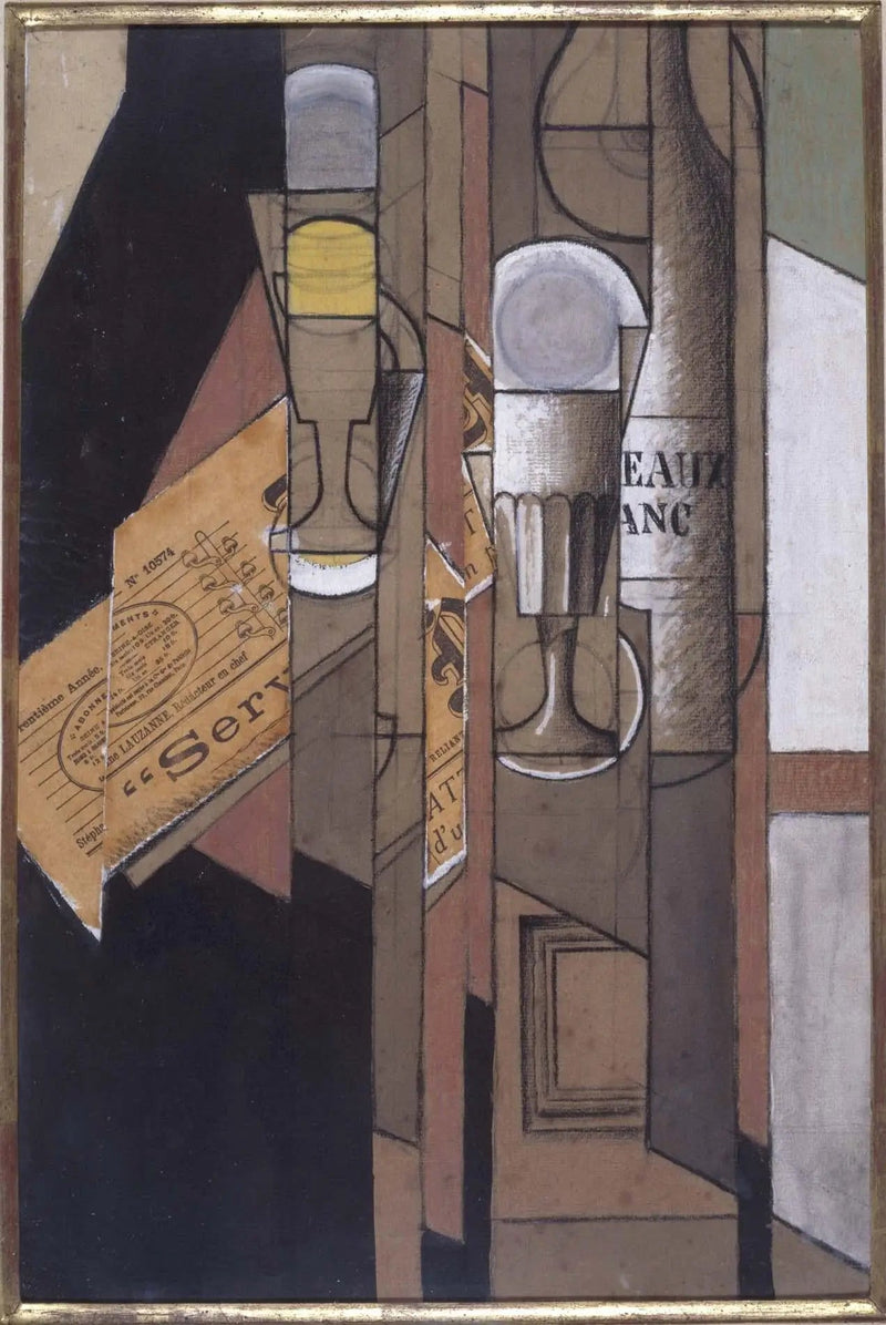 Koppar, tidning och vinflaska - Juan Gris
