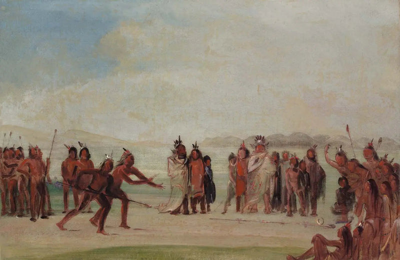 Tchung-kee, ett mandanspel som spelas med en ring och en pinne - George Catlin