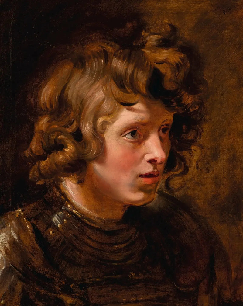 Huvud av en ung man iklädd rustning - Peter Paul Rubens