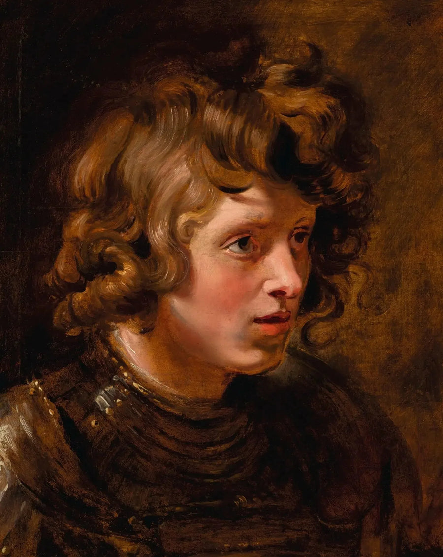 Huvud av en ung man iklädd rustning - Peter Paul Rubens