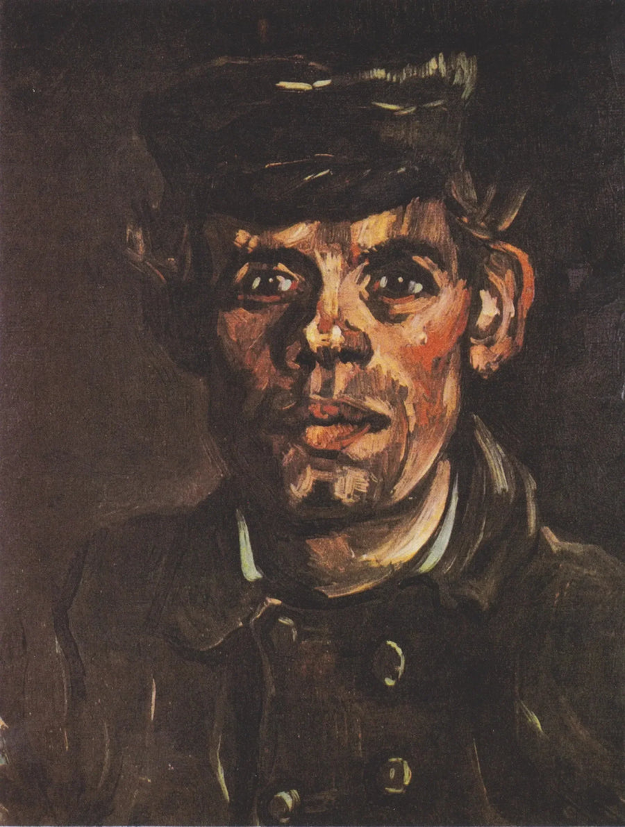 Huvud av en ung bonde med keps med skärm - Vincent van Gogh
