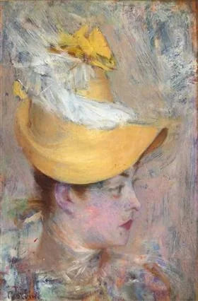 Damsansikte med gula ärmar - Giovanni Boldini