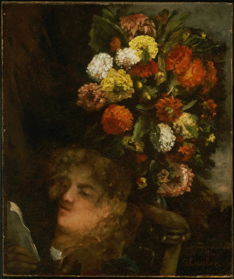 Kvinnohuvud och blommor - Gustave Courbet