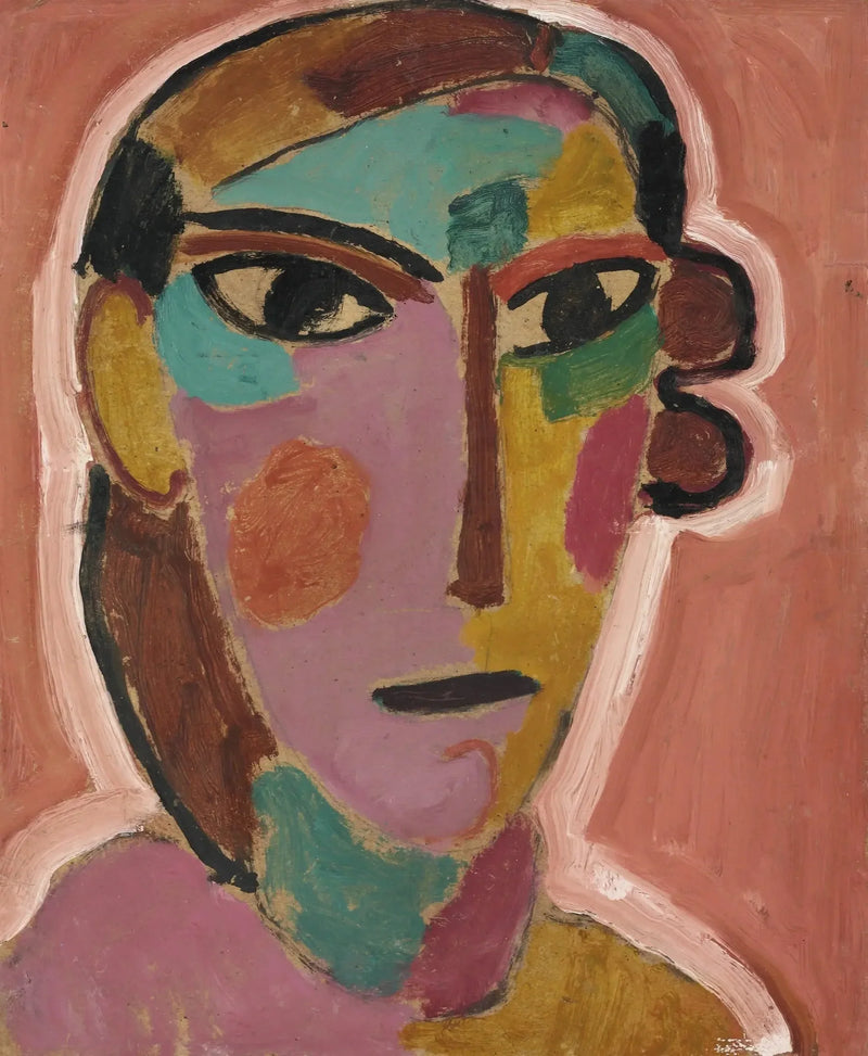 Mystisk kvinnohuvud på röd bakgrund - Alexej von Jawlensky