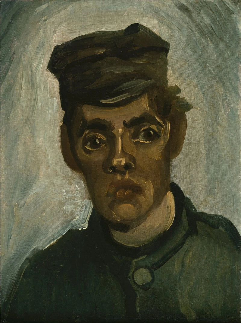 Huvud av en ung bonde med keps - Vincent van Gogh