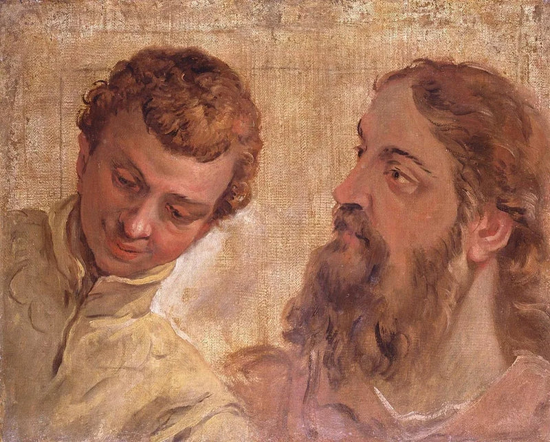 En pojkes och en skäggig mans (en apostel) huvuden - Sebastiano Ricci