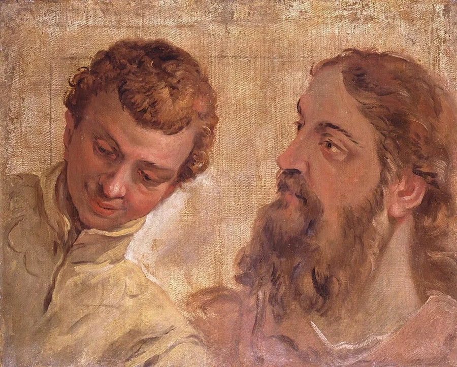 En pojkes och en skäggig mans (en apostel) huvuden - Sebastiano Ricci